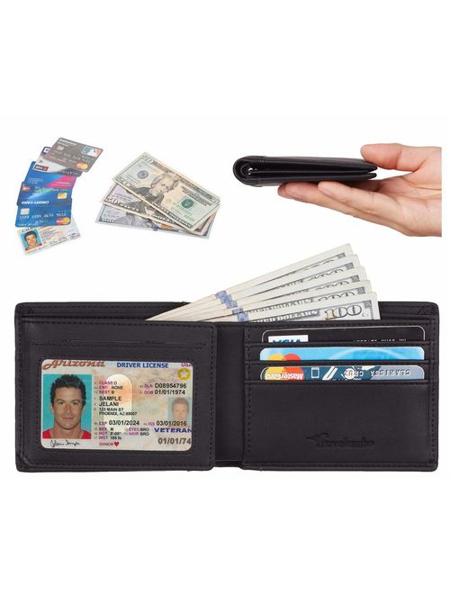 Travelambo Genuine Leather RFID Blocking Mens Bifold Wallet