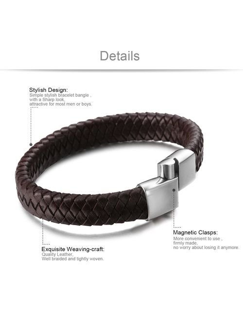 Jstyle Braided Leather Bracelets for Men Bangle Bracelets Fashion Magnetic Clasp 7.5-8.5 Inch