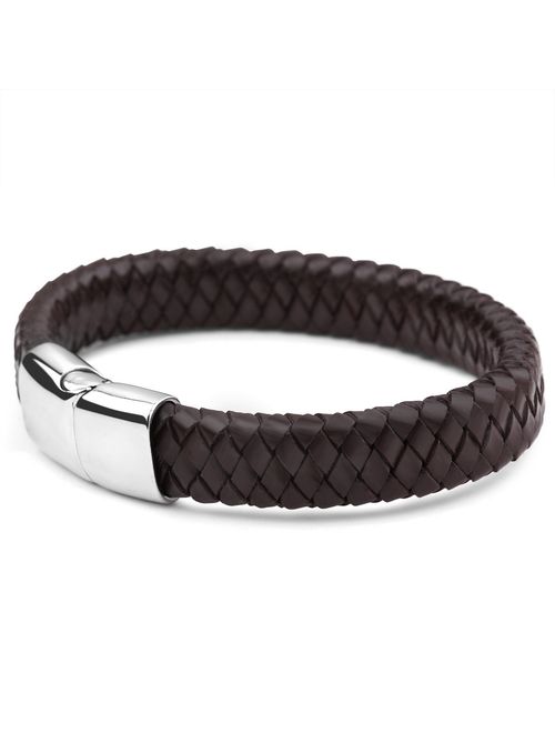 Jstyle Braided Leather Bracelets for Men Bangle Bracelets Fashion Magnetic Clasp 7.5-8.5 Inch