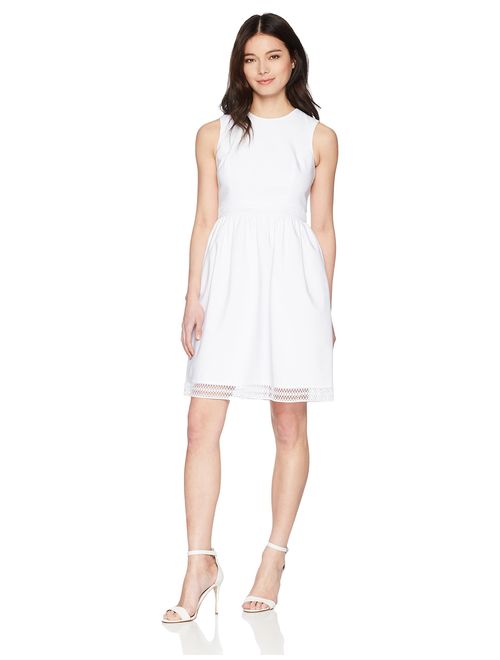 Calvin Klein Women's Petite Cotton Fit and Flare with Novelty Trim Dress