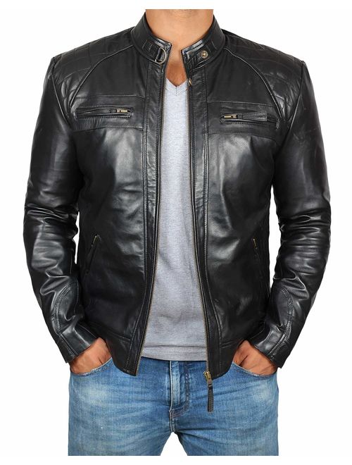 Buy Decrum Brown Leather Jacket Racer Real Lambskin Leather Distressed ...