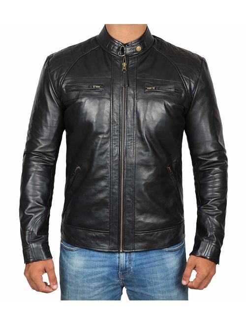 Decrum Brown Leather Jacket Racer Real Lambskin Leather Distressed Motorcycle Jacket