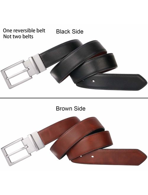 Lavemi Mens Reversible Italian Cowhide Leather Dress Belt,One Belt Reverse for 2 Colors,Trim to Fit