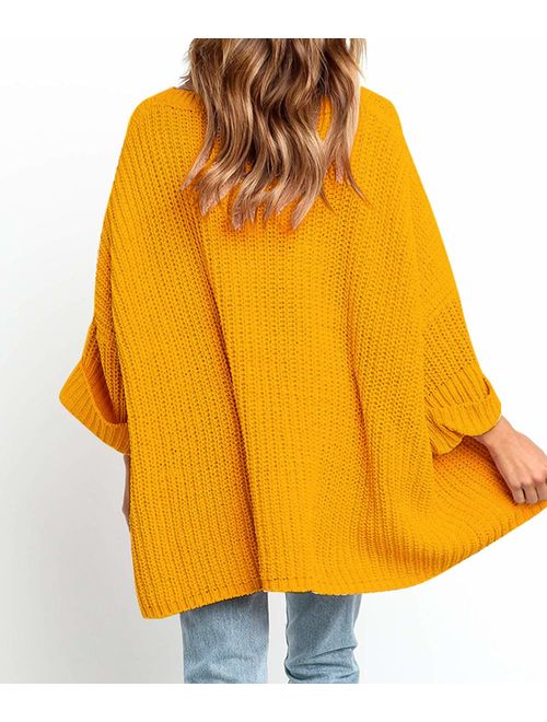KIRUNDO Women's Winter Long Knitted Sweater Dress Off Shoulder 3/4 Sleeves Oversized Loose Solid Color Pullover