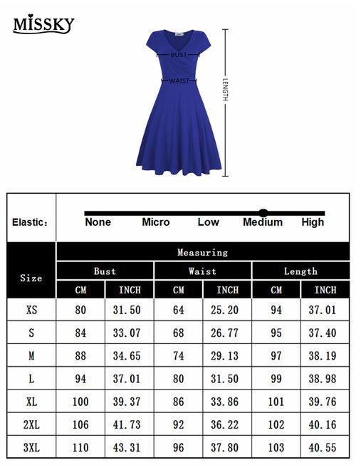 MISSKY Women V Neck Slim Knee Length Swing Elegant Casual Dress