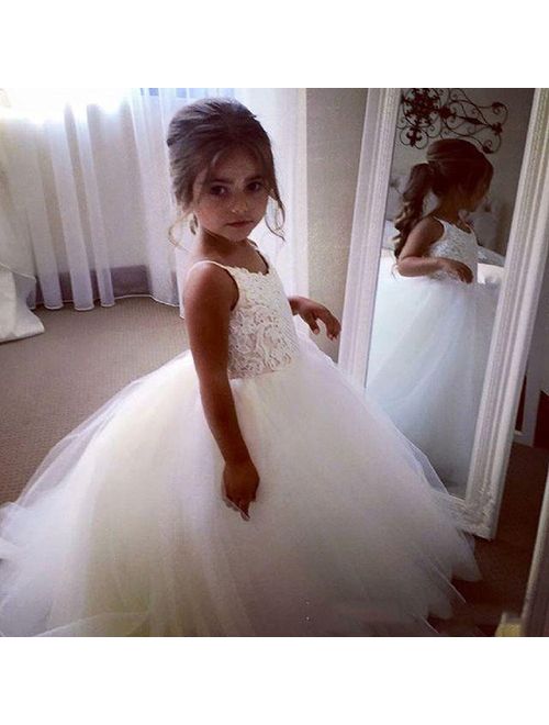 PLwedding Flower Girls Lace Tulle Ball Gowns First Communion Dresses