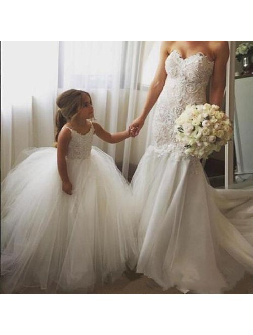 PLwedding Flower Girls Lace Tulle Ball Gowns First Communion Dresses