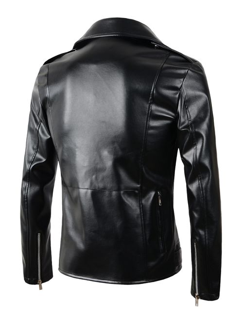 Beninos Mens Faux Leather Motorcycle Jacket