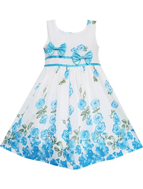 Sunny Fashion Girls Dress Rose Flower Double Bow Tie Party Sundress
