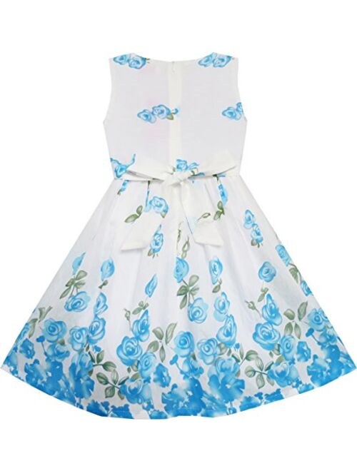 Sunny Fashion Girls Dress Rose Flower Double Bow Tie Party Sundress