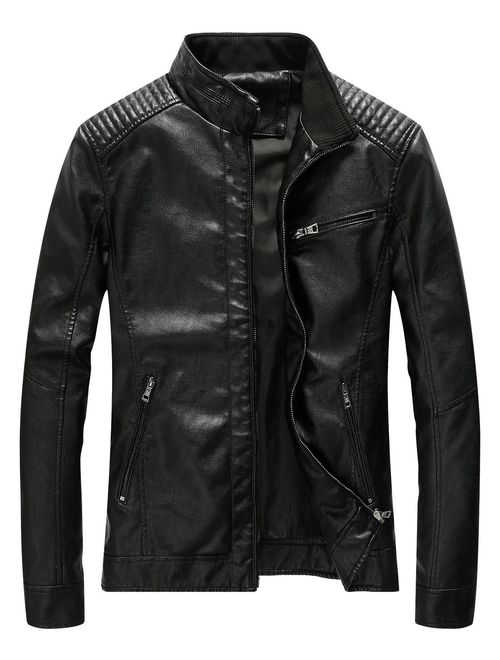 Under Armour Fairylinks Leather Jacket Men Black Slim Fit Motorcyle Lightweight