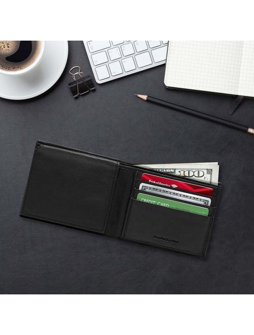 Slim Leather Bifold Wallets For Men - Minimalist Mens Wallet RFID Blocking Card Holder With ID Window Box Gifts For Men