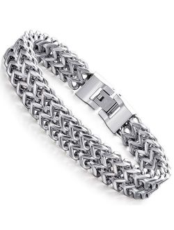 FIBO STEEL Stainless Steel 12MM Two-Strand Wheat Chain Bracelet for Men Punk Biker Bracelet,8.0-9.1 inches
