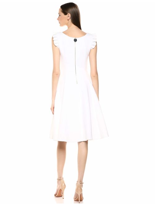 Calvin Klein Women's Sleeveless Scoop Neck Midi Dress with Ruffle Trim Straps
