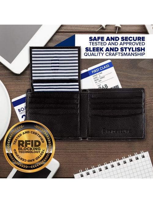 RFID Blocking Stylish Genuine Leather Wallet for Men - Excellent as Travel Bifold