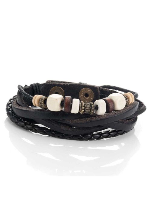 Urban Jewelry Leather Vintage Earth Brown and Blond Beaded Bracelet, 8.5"
