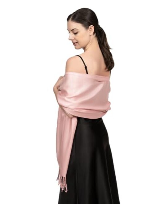 Achillea Soft Silky Solid Pashmina Shawl Wrap Scarf for Wedding Bridesmaid Dress