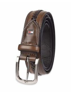 Men's Casual Belt - Fabric and Leather Strap with Classic Single Prong Buckle