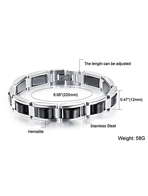 Feraco Stainless Steel Mens Magnetic Therapy Bracelets for Arthritis Pain Relief with Remove Tool,Black 8.66 inch