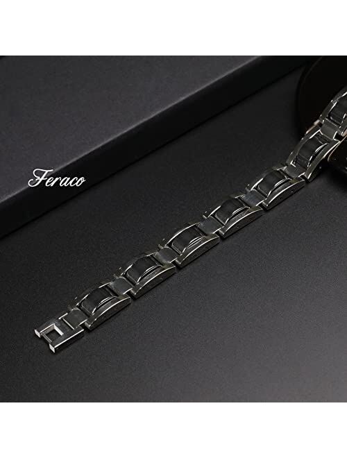 Feraco Stainless Steel Mens Magnetic Therapy Bracelets for Arthritis Pain Relief with Remove Tool,Black 8.66 inch