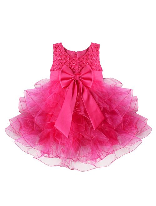TiaoBug Baby Girls Flower Ruffled Princess Bowknot Wedding Pageant Christening Baptism Communion Party Dress