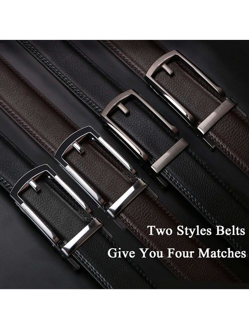 WERFORU Set of 2 Leather Ratchet Dress Belt for Men Perfect Fit Waist Size up to 44 inches with Automatic Buckle