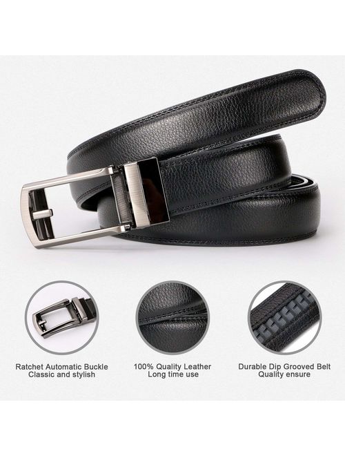 WERFORU Set of 2 Leather Ratchet Dress Belt for Men Perfect Fit Waist Size up to 44 inches with Automatic Buckle