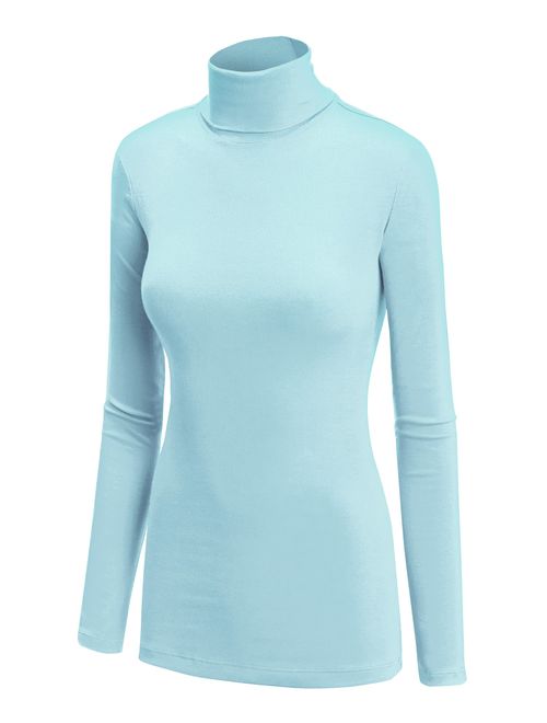 Lock and Love Women's Soft Basic Lightweight Long Sleeve Turtleneck Top S-3XL_Made in U.S.A.