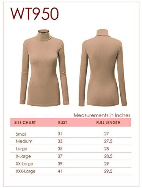 Lock and Love Women's Soft Basic Lightweight Long Sleeve Turtleneck Top S-3XL_Made in U.S.A.