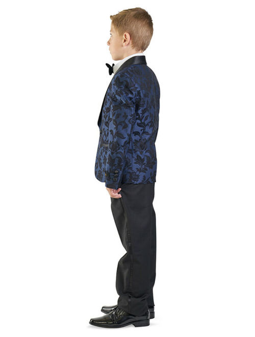 Boys Navy Floral Tuxedo Suit 5 Piece Set Shawl Kids Formal Dress AZARMAN 1714