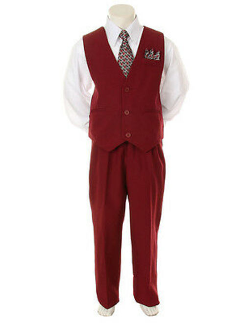 New BOY Burgundy Suit with Dress VEST TIE SET size 3M-24M, 1-14 Formal SUIT A