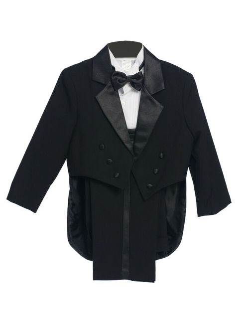 New Baby Toddler Boy Black Formal Dress Tuxedo Suit Set w/Bow tie Size S to 20