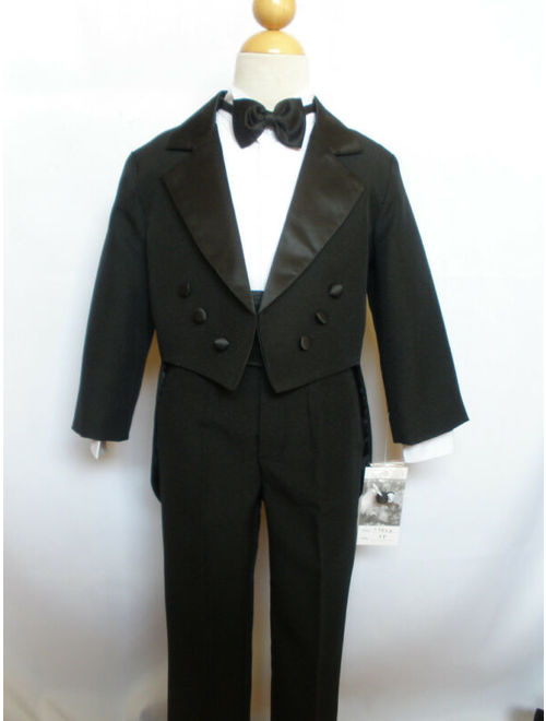 New Baby Toddler Boy Black Formal Dress Tuxedo Suit Set w/Bow tie Size S to 20