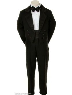 Boys Formal Tuxedo bowtie Suits 5-PC Dress Suit Set size S-XL, 2T-20 Black