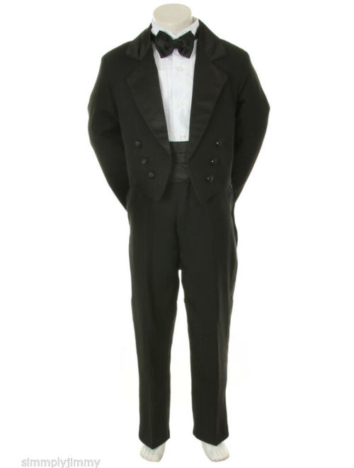 Boys Formal Tuxedo bowtie Suits 5-PC Dress Suit Set size S-XL, 2T-20 Black
