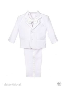 C1 BOY Formal Tuxedo w/Vest bow tie Dress Suit 5-pc Set White size S-XL, 2T-20