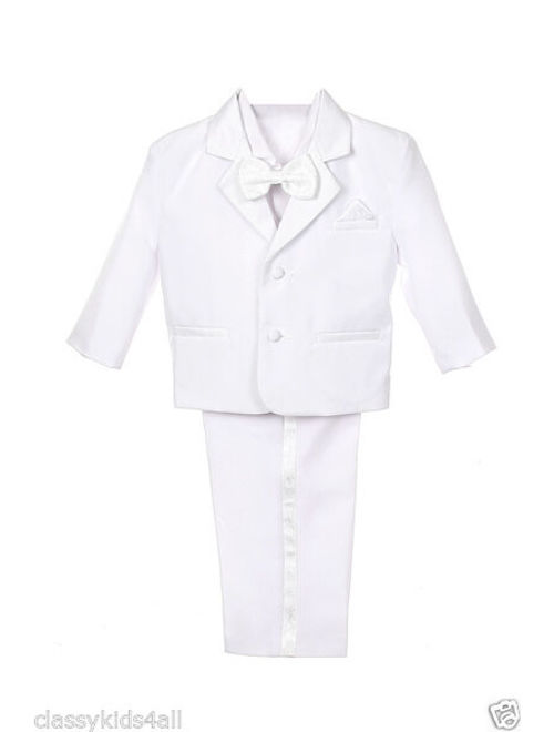 2T-20 White Boys Formal Tuxedo bowtie Suits 5-PC Dress Suit Set size S-XL 