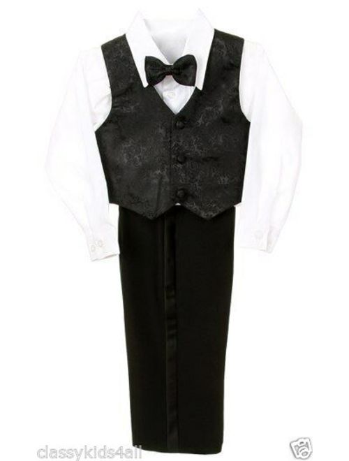 C1 BOY Formal Tuxedo w/Vest bow tie Dress Suit 5-pc Set White size S-XL, 2T-20