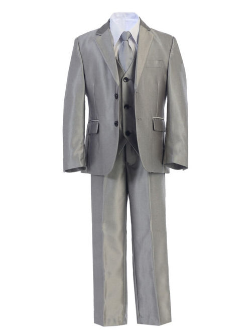 Gorgeous Premium Boy's 5pc Shiny Formal BLACK Dress Suit w/ Vest Sz 2-20
