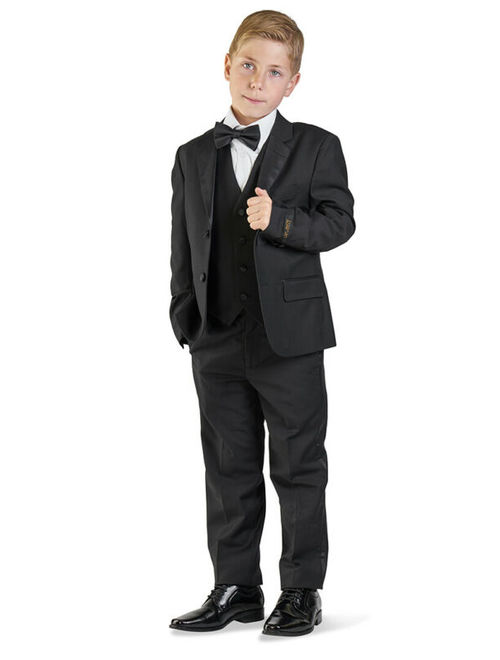 Boy Suit Tuxedo Black 5 Piece Set Satin Details Kid Dress Formal Wedding AZARMAN