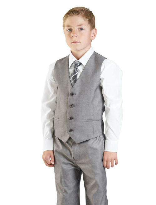 Boys Solid Silver Suit 5 Piece Set Notch Lapel Kids Formal Dress AZARMAN 5600