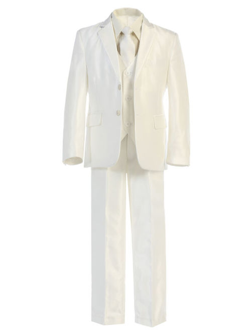 Gorgeous Premium Boy's 5pc Shiny Formal SILVER Dress Suit w/ Vest Sz 2-20