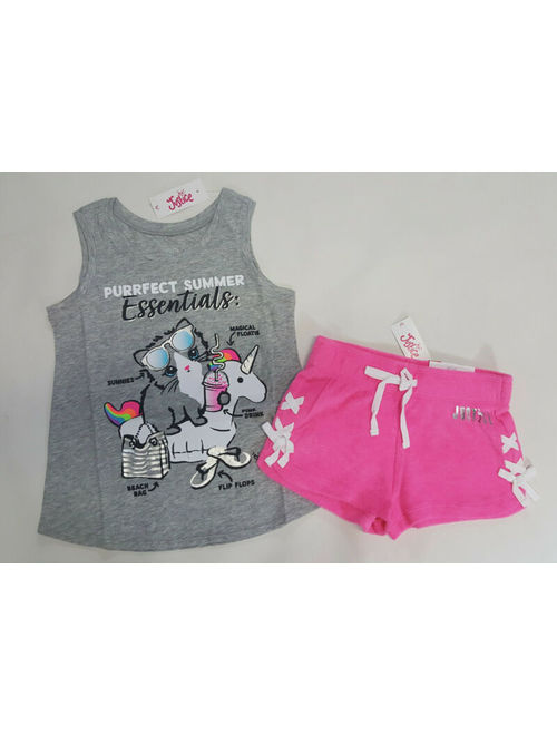 NWT Justice Girls Outfit Size 6/7 or 18/20 Unicorn Tank Top Pink Lace Up Shorts