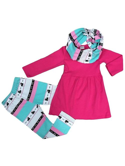 Toddler Girl Pink Winter Deer Scarf Leggings Boutique Outfit Clothing