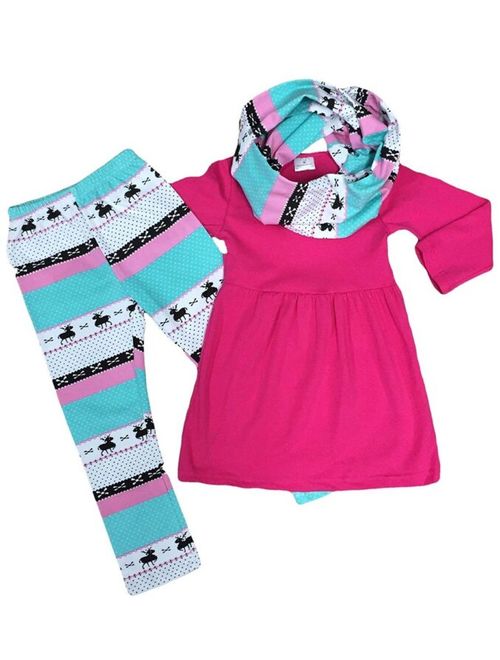 Toddler Girl Pink Winter Deer Scarf Leggings Boutique Outfit Clothing