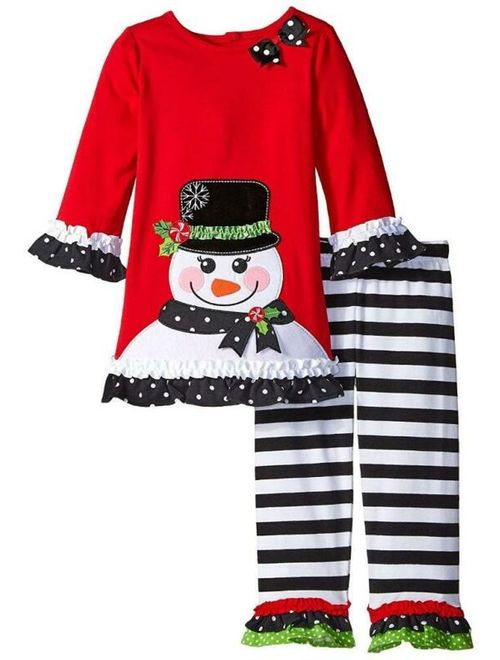 NEW Rare Editions Girls RED BLACK STRIPE SNOWMAN Size 8 CHRISTMAS Top Pants NWT