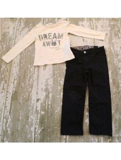 H&m Dream Away Bunny Graphic Shirt Black Heart patch knee Pants 2 Set 104 3 4 Y