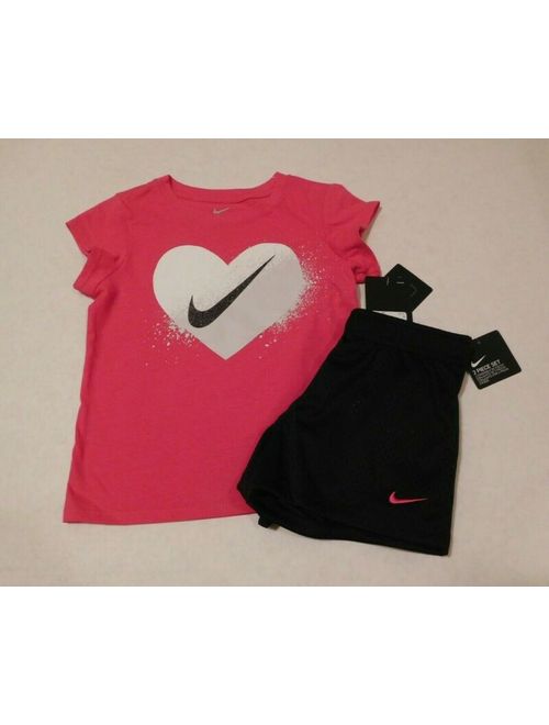 NWT 2pc Nike Pink Sparkly Heart Top & Shorts Set sz 6