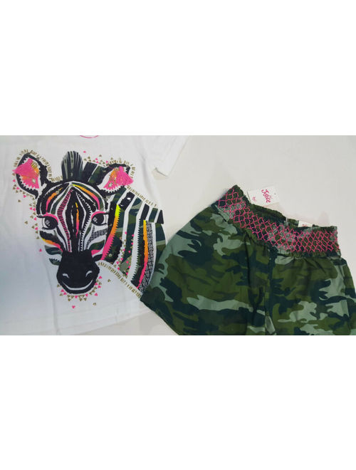 NWT Justice Girls Size 6/7 12 14/16 or 18/20 Zebra Sequin Top & Camo Shorts