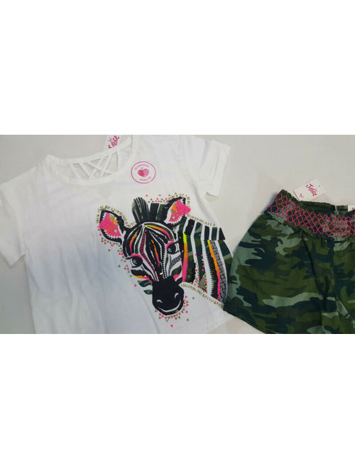 NWT Justice Girls Size 6/7 12 14/16 or 18/20 Zebra Sequin Top & Camo Shorts
